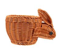 Cesta Tejida Forma de Conejo de Imitación Rattan PP | Portátil, para Encimera o Escritorio, Sirve Pan y Fruta, Decoración Infantil Original