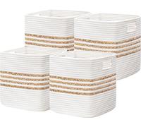 Cestas de almacenamiento de agua de hyacintho para estanterías, juguetes, libros, cestas con asas, cuerda de algodón, cestas tejidas para organizar, color blanco, juego de 4 unidades, 27,9 x 26,7 x 26