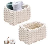 Cestas de Almacenamiento de Algodón, 2 Piezas Cesta Tejida de algodón, 19x15x12cm Canasta de Almacenamiento de Cuerda, Cesta Trenzada de Algodón, para Baño, Dormitorio(Blanco)