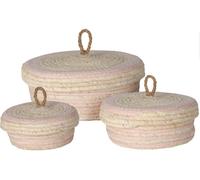 Cestas de mimbre con tapa, ideales para almacenamiento, juego de 3 unidades, color antracita