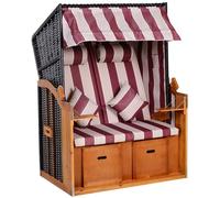 Cestas de playa del Báltico, modelo "Volllieger" (plegables), para 2 personas, fabricadas en madera de pino, con respaldo ajustable en 5 posiciones, cesta de playa con reposapiés y mesitas laterales