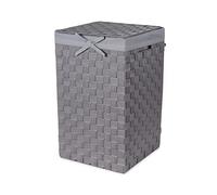 Cesto de almacenaje para ropa de forma cuadrada con tapa. Modelo "Stan". Material. Hilo trenzado. Color gris. Tamaño: 30 x 30 x 50 cm. RAN6890