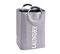 Cesto de lavandería plegable, cestas de lavandería de tela de lino grueso, cestas de lavado portátiles para dormitorio, baño (Light Grey, Large)