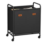 Cesto de Ropa con Ruedas 2 Compartimentos 140 L Baño Negro Tinta