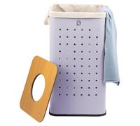 Cesto de ropa cuadrado Eluno, cesta de lavandería, recolector de ropa con bolsa lavable y tapa extraíble, capacidad de 50 litros para dormitorio, baño, almacenamiento de ropa de metal, lila
