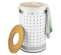 Cesto de ropa redondo Eluno, cesta de lavandería, cesto de ropa con bolsa lavable y tapa extraíble, capacidad de 50 litros para dormitorio, baño, almacenamiento de ropa de metal, blanco