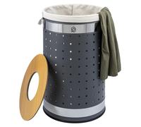 Cesto de ropa redondo Eluno, cesta de lavandería, cesto de ropa con bolsa lavable y tapa extraíble, capacidad de 50 litros para dormitorio, baño, almacenamiento de ropa de metal, gris