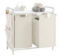 VASAGLE Cesto para Ropa Sucia, Cesta Colada, 2 Bolsas de Tela Oxford Extraíble y Desmontable, Estante, Marco Metálico, 2 x 46 L, 73 x 33 x 72 cm, Blanco Crema y Blanco Mate BLH201W01