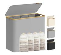 SONGMICS Cesto de Ropa Sucia con Tapa, Gran Cesta Colada de 4 Secciones, 200 L, Forro de Malla Extraíble, Tejido Oxford, Asas Bambú, Plegable, 78 x 38,5 x 70,5 cm, Gris Paloma LCB514GD01