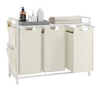VASAGLE Cesto para Ropa Sucia, Cesta Colada, 3 Bolsas de Tela Oxford Extraíble y Desmontable, Estante, Marco Metálico, 3 x 40 L, 92,5 x 33 x 72 cm, Blanco Crema y Blanco Mate BLH301W01