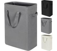 Cesto de ropa sucia plegable y estrecho con asas - Cesto de ropa sucia estrecho - Bolsa de tela para ropa sucia plegable - 45 l (53,3 cm, gris)