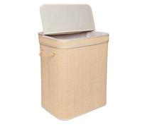 Cesto de ropa sucia Relaxdays con tapa, bambú, 90 l, plegable, (alto x ancho x fondo) 61 x 49 x 33 cm, baño, natural