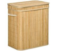 Cesto para la ropa sucia HOMCOM de bambú con tapa y asas, capacidad 90 litros, con 2 compartimentos y bolsa de tela extraíble - 54,2x59,5 x cm