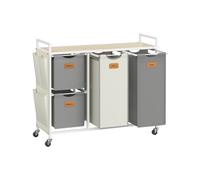 Cesto para Ropa Sucia 150 L Beige Natural Gris Paloma y Blanco Crema