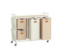 Cesto para Ropa Sucia 150 L Beige Natural Marrón Camello y Blanco Crema