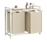 VASAGLE Cesto Ropa Sucia con Estante, 92 L | Cesta Colada, 71,3 x 33 x 72 cm, Bolsas Extraíbles, para Baño, Beige Capuchino y Beige Natural, Serie BRENTA BLH201LH66