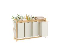 SONGMICS Cesto para Ropa Sucia de Bambú, 4 Compartimentos, 200L | Con Estante y Bolsas Extraíbles, 124,6 x 33 x 78 cm, para Baño RLH120W01