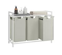 VASAGLE Cesto para Ropa Sucia, Cesta Colada, 3 Bolsas de Tela Oxford Extraíble y Desmontable, Estante, Marco Metálico, 3 x 40 L, 92,5 x 33 x 72 cm, Blanco Crema y Blanco Mate BLH301W01