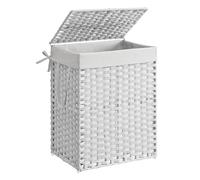SONGMICS Cesto de Ropa Sucia 90 L Mimbre Plegable | Cesta de ratán sintético con tapa y asas, forros extraíbles, Blanco Nube, LCB51WT