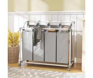 Cesto para Ropa Sucia HOMCOM con 4 Ventiladores Manuales, Recolector de Ropa Sucia de 160 L con Ruedas, Bolsa de Ropa Sucia Extraíble, Cestas para Ropa Sucia, Caja para Ropa Sucia, Clasificador de