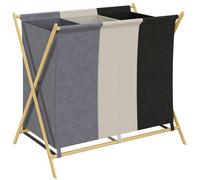 Cesto para Ropa Sucia Plegable con 3 Compartimentos Capacidad 129L con Marco de Bambú y Bolsas Extraíbles Multicolor múltiple
