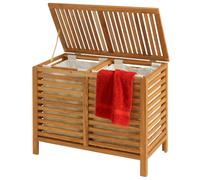 Cesto para ropa sucia Relaxdays 2 compartimentos, 150 L, color natural | Bolsas de ropa extraíbles, (Al x An x Fon) 67,5 x 89 x 46,5 cm, madera de nogal