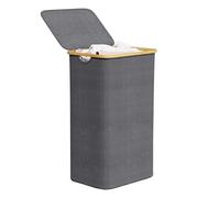 Cesto para ropa sucia SpaceAid con tapa, cubo alto grande para ropa de 110L con asas de bambú, cesto plegable para dormitorio, baño, residencia universitaria o lavandería - Grigio
