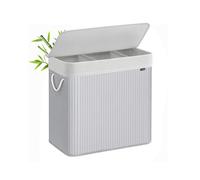 SONGMICS Cesto Ropa Sucia, 150 L, Cesta Colada 3 Clasificaciones, con Tapa, Bambú, con Asas, Plegable, Bolsa Interior Extraíble y Lavable a Máquina, para Lavandería, Dormitorio, Gris LCB091G01