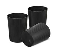 Cetomo 7.2L*3 Papelera de Basura de Plástico, Bote de Basura, Papeleras Pequeñas, Papelera Para Dormitorio, Canasto de Basura Redondo con Raya Sólida, Empilables, Mate, PP, Negro, 7.2L-3 Unidades