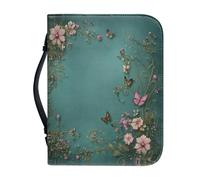 Ceudet Funda de cuero para Biblia con una cubierta de la Biblia pequeña de cuero con asa y fundas de la Biblia con cremallera para estudio bíblico católico AGifts, Flores rosas bohemias y mariposas