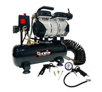 CEVIK PRO CA-CS6PLUS - Compresor Aire Silencioso - 59 dB - 6L - 3/4HP - Máx 8 Bar - 106 l/min - Sin Aceite - Dos Cilindros - Kit de Accesorios - Compacto y Portátil - Compresor de Pintura y Neumática