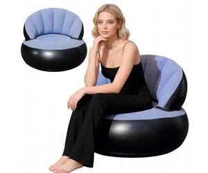 CEWROM Sofá hinchable 2 en 1, sofá hinchable con superficie flocada, impermeable, portátil, con bomba para salón, exterior, camping, playa, viajes, sofá, puf (azul claro)