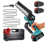 Cexovil Mini Motosierra a Batería, 8000 mAh, 6 y 8 Pulgadas, Brushless | Motor 800 W, 2 baterías de 4000 mAh, 4 cadenas, autonomía de 45 a 60 min, lubricación por presión, compatible con Makita
