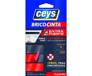 Ceys - Bricocinta Extra fuerte - Doble Cara - 100% adhesivo - Alta Durabilidad - 9 tiras