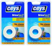 ceys - Bricofácil - Cinta adhesiva doble cara - Rápido y limpio - Cinta 2 M x 15 MM (Paquete de 2)