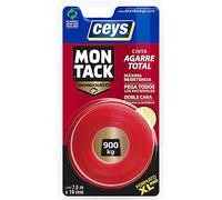 ceys - Montack Cinta de Montaje de Agarre Total Inmediato - Doble Cara con Malla de Refuerzo, Extra Fuerte para Todo Tipo de Materiales e Interior/Exterior - 7,5m x 19mm