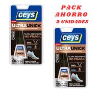 Ceys Ultraunick Gel 5gr. Con Pincel Adhesivo Universal Ultra Resistente y Ultra Rápido 10 Segundos. Duo-component Ciano Más Resina. Pega Todos los Materiales. Rectificable.
