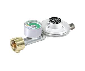 CFH Regulador de presión de gas con indicador de nivel DRF 428 - Reductor de presión 50 mbar con manómetro y protección contra roturas de manguera, entrada G.12 y salida H.4 1/4", según EN 16129