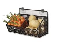 CGUOHU Wall-Mounted Multi-Functional Kitchen Organizer - Metal Vegetable, Garlic, and Onion Storage Basket para Almacenamiento(Two Grid 1pc)