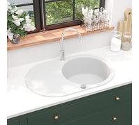 Chaduof Fregadero de Cocina de Granito con un Seno Ovalado Blanco, Mueble Pila Lavadero, Pila Fregadero Cocina, Fregadero sobre Encimera, Fregadero Baño Encimera, Picas De Cocina