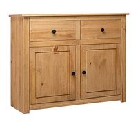 CHAHO Aparador 93 x 40 x 80 cm madera maciza de pino Panamá, color madera natural, con 2 cajones y 2 puertas, adecuado para dormitorio, pasillo, salón, cocina