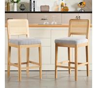chairus 2PCS Sillas Altas Madera para Isla de Cocina, Gris | Asiento Acolchado, Con Respaldo Ratán, Para Cocina/Barra