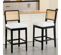 chairus 2PCS Sillas Altas Madera para Isla de Cocina, Negro | Asiento Acolchado, Con Respaldo Ratán, Para Cocina/Barra