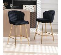 chairus 2PCS Taburetes de Bar Terciopelo con Patas Doradas, Negro | Sillas Barra Altas, Modernos con Cojín Suave, Para Hogar/Isla de Cocina