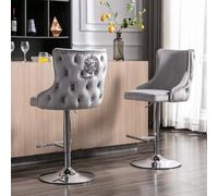 chairus Juego de 2 Taburetes Bar Lujo Sillas de Isla de Cocina con Respaldo de León, Taburetes Altas con Altura Ajustable Sillas Altas deTerciopelo para Cocina/Barra, Gris