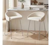 chairus Juego de 2 Taburetes de Bar Tapizados en Chenilla Taburetes Altas con Respaldo Envolvente Curvo, Sillas Altas Modernas con Patas de Metal Cromado Brillante para Isla de Cocina/Barra,Blanco