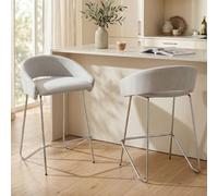 chairus Juego de 2 Taburetes de Bar Tapizados en Chenilla Taburetes Altas con Respaldo Envolvente Curvo, Sillas Altas Modernas con Patas de Metal Cromado Brillante para Isla de Cocina/Barra,Gris