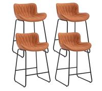 chairus Juego de 4 Taburetes de Bar de Cuero PU Sillas Altas de Estilo Industrial,Taburetes Altos con Respaldo Silla de Isla de Cocina con Patas Metálicas para Barra/Cafetería, Naranja