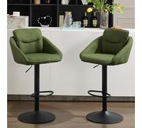 chairus Sillas Altas de Cocina Altura Ajustable Juego 2 de Taburetes de Bar Tela con Respaldo Doble, Sillas Barra Modernas con Base Negra Taburetes Tapizados de Mostrador para Hogar, Verde