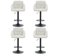 chairus Sillas Altas de Cocina Altura Ajustable Juego 4 de Taburetes de Bar Tela con Respaldo Doble, Sillas Barra Modernas con Base Negra Taburetes Tapizados de Mostrador para Hogar, Beige